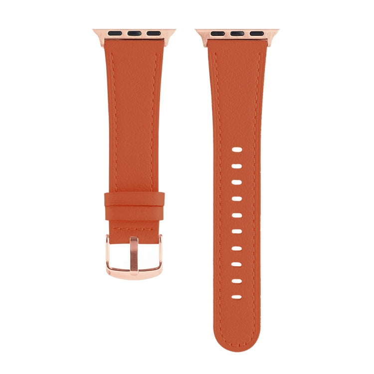 Small Waist Genuine Leather Watch Band For Apple Watch Series 9&8&7 41mm / SE 3&SE 2&6&SE&5&4 40mm / 3&2&1 38mm(Orange) by bashfashion