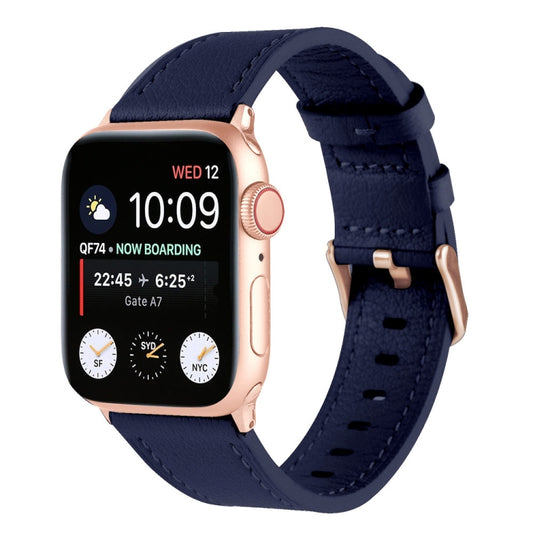 Small Waist Genuine Leather Watch Band For Apple Watch Series 9&8&7 41mm / SE 3&SE 2&6&SE&5&4 40mm / 3&2&1 38mm(Dark Blue) by bashfashion