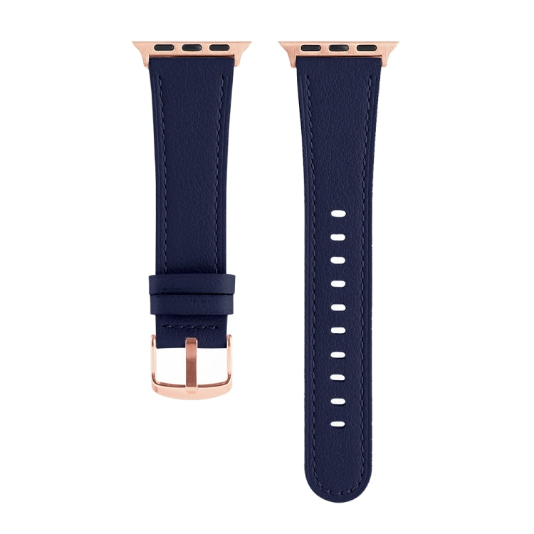Small Waist Genuine Leather Watch Band For Apple Watch Series 9&8&7 41mm / SE 3&SE 2&6&SE&5&4 40mm / 3&2&1 38mm(Dark Blue) by bashfashion