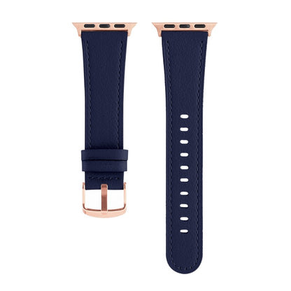 Small Waist Genuine Leather Watch Band For Apple Watch Series 9&8&7 41mm / SE 3&SE 2&6&SE&5&4 40mm / 3&2&1 38mm(Dark Blue) by bashfashion