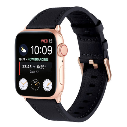 Small Waist Genuine Leather Watch Band For Apple Watch Series 9&8&7 41mm / SE 3&SE 2&6&SE&5&4 40mm / 3&2&1 38mm(Black) by bashfashion