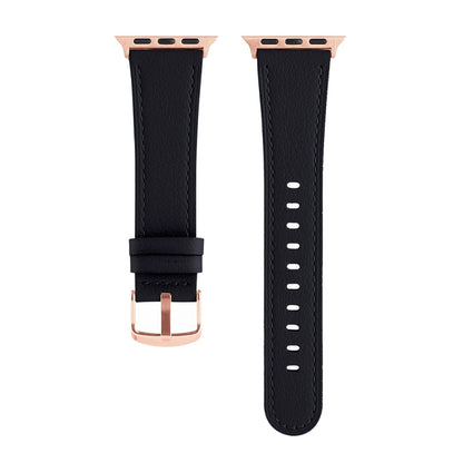 Small Waist Genuine Leather Watch Band For Apple Watch Series 9&8&7 41mm / SE 3&SE 2&6&SE&5&4 40mm / 3&2&1 38mm(Black) by bashfashion