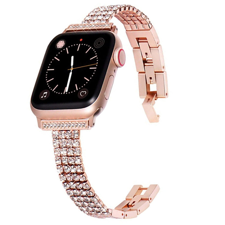 Four-row Diamond-set Metal Watch Band For Apple Watch Series 9&8&7 41mm / SE 3&SE 2&6&SE&5&4 40mm / 3&2&1 38mm(Rose Gold) by bashfashion