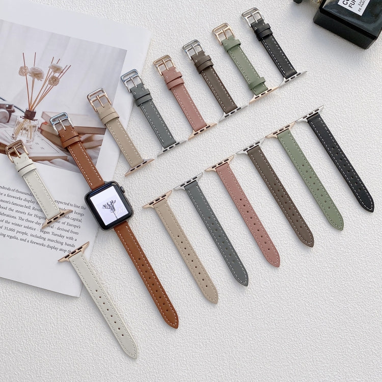 Plain Leather Watch Band For Apple Watch Series 9&8&7 41mm / SE 3&SE 2&6&SE&5&4 40mm / 3&2&1 38mm(A) by bashfashion