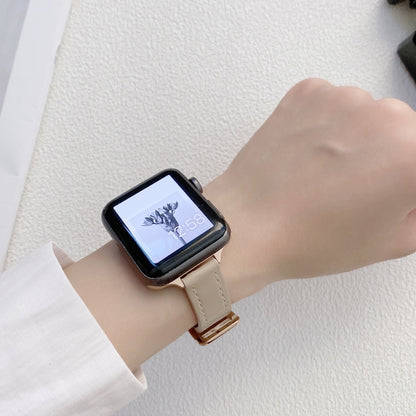 Plain Leather Watch Band For Apple Watch Series 9&8&7 41mm / SE 3&SE 2&6&SE&5&4 40mm / 3&2&1 38mm(B) by bashfashion