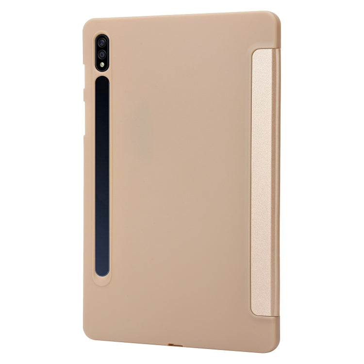 For Samsung Galaxy Tab S8 / S7 3-Fold Holder Silicone Leather Tablet Case(Gold) by bashfashion