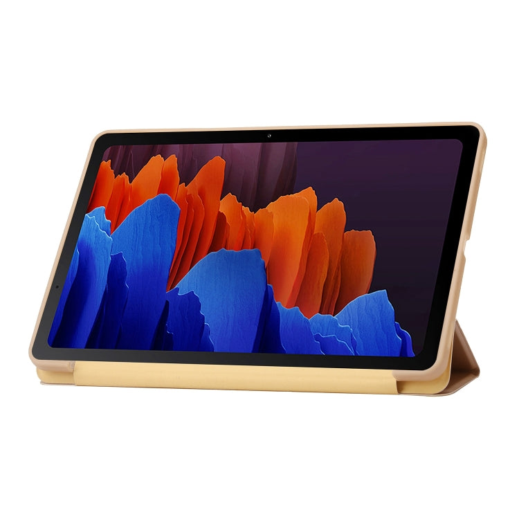 For Samsung Galaxy Tab S8 / S7 3-Fold Holder Silicone Leather Tablet Case(Gold) by bashfashion
