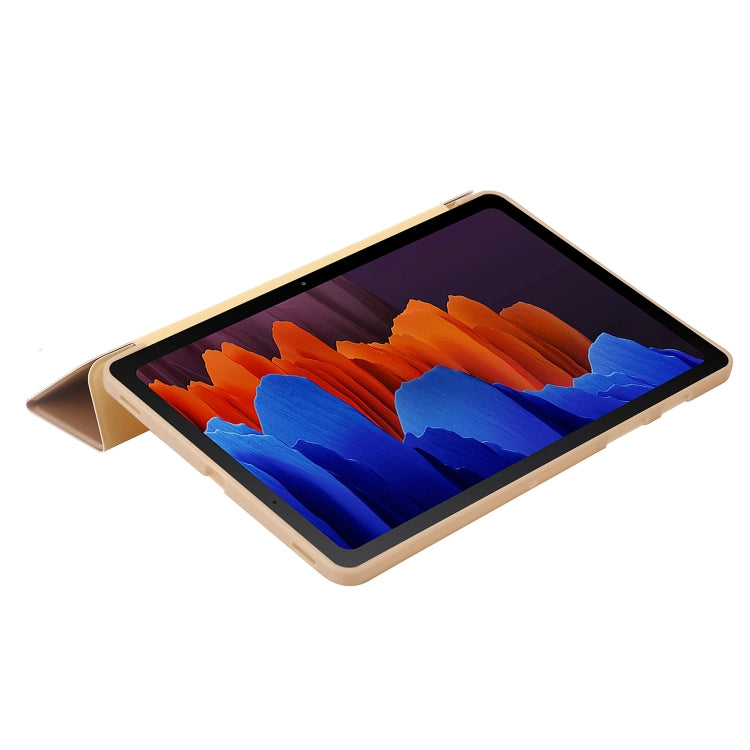 For Samsung Galaxy Tab S8 / S7 3-Fold Holder Silicone Leather Tablet Case(Gold) by bashfashion