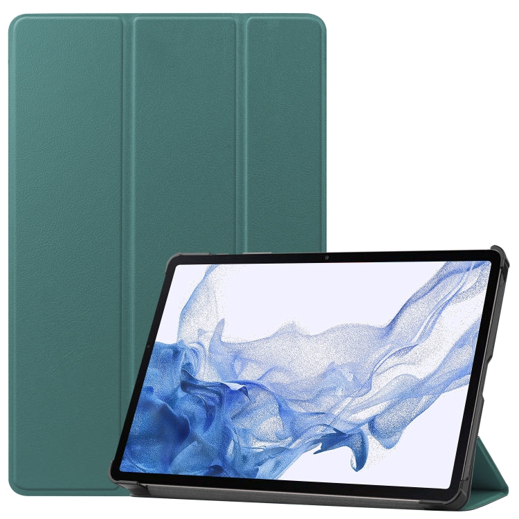 For Samsung Galaxy Tab S8 Three-folding Holder Custer Texture Leather Tablet Case(Green) by bashfashion