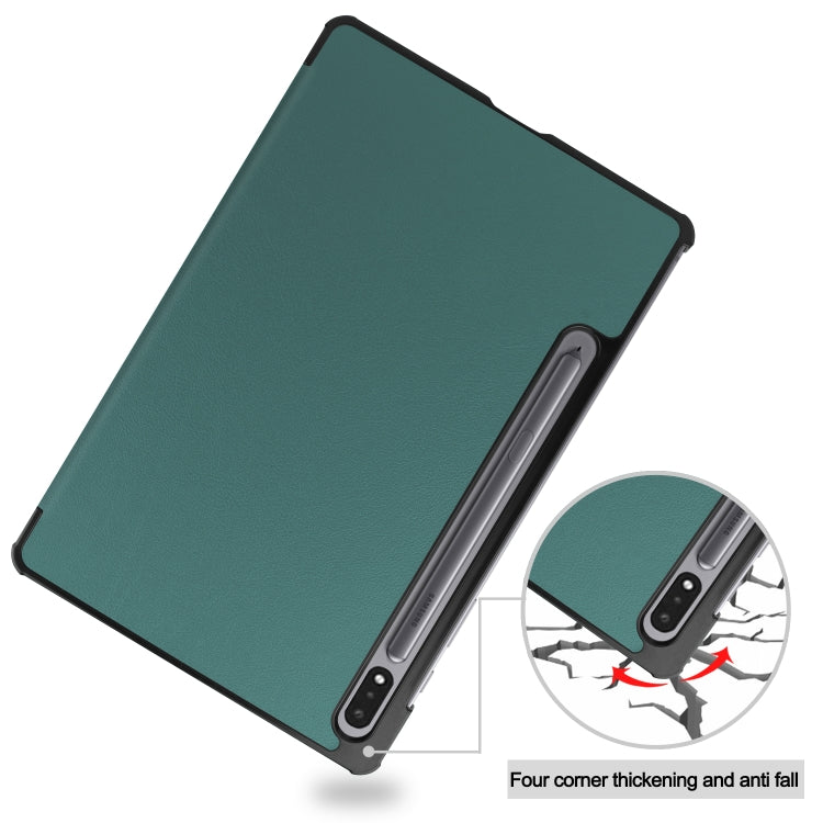 For Samsung Galaxy Tab S8 Three-folding Holder Custer Texture Leather Tablet Case(Green) by bashfashion