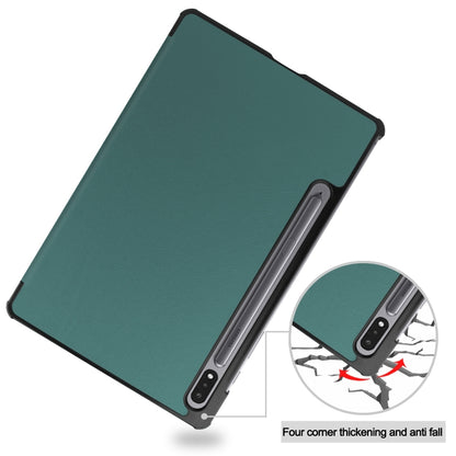 For Samsung Galaxy Tab S8 Three-folding Holder Custer Texture Leather Tablet Case(Green) by bashfashion