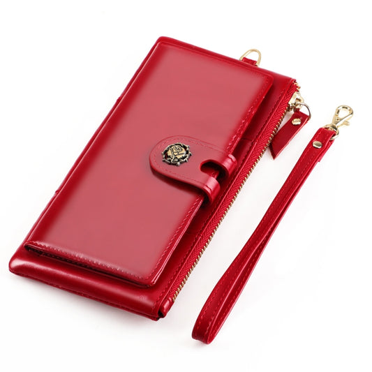 3506 RFID Anti-Degaussing Oil Wax Vintage Texture Genuine Leather Hand Held Wallet for Ladies(Red) by bashfashion