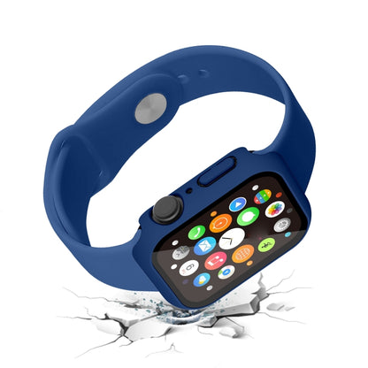 Waterproof PC+Tempered Film Watch Case For Apple Watch Series 9 / 8 / 7 41mm(Dark Blue) by bashfashion