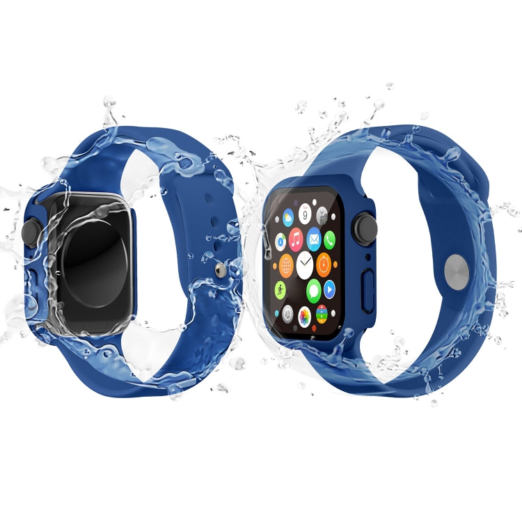 Waterproof PC+Tempered Film Watch Case For Apple Watch Series 9 / 8 / 7 41mm(Dark Blue) by bashfashion