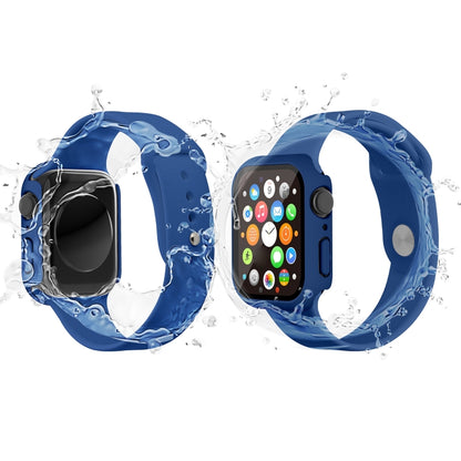 Waterproof PC+Tempered Film Watch Case For Apple Watch Series 9 / 8 / 7 41mm(Dark Blue) by bashfashion