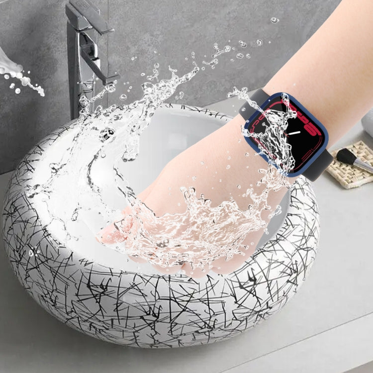 Waterproof PC+Tempered Film Watch Case For Apple Watch Series 9 / 8 / 7 41mm(Dark Blue) by bashfashion