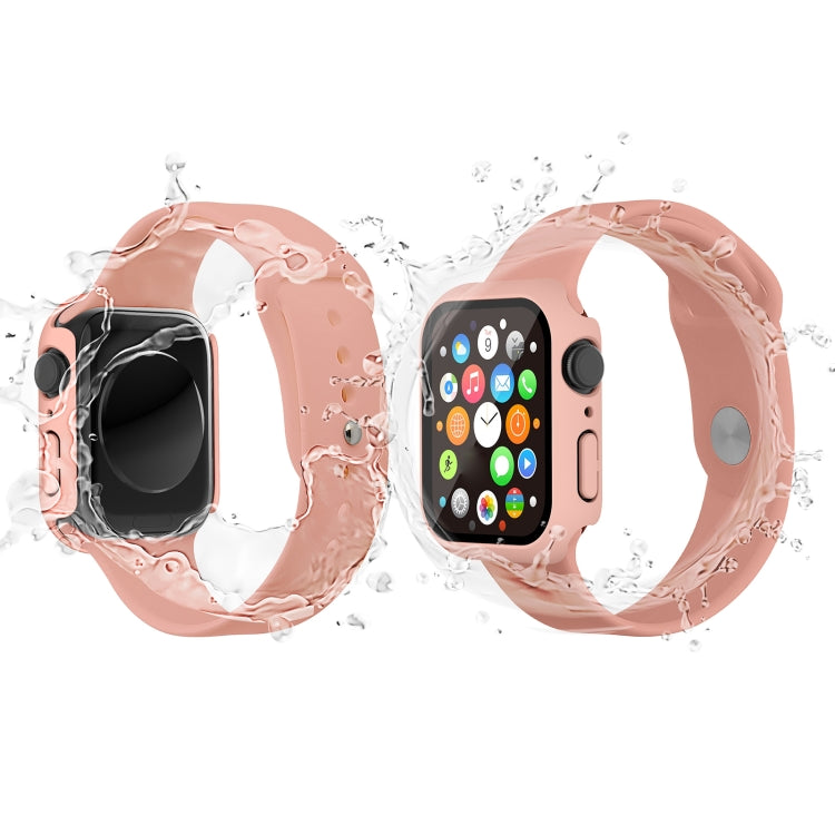 Waterproof PC+Tempered Film Watch Case For Apple Watch Series 9 / 8 / 7 45mm(Pink) by bashfashion