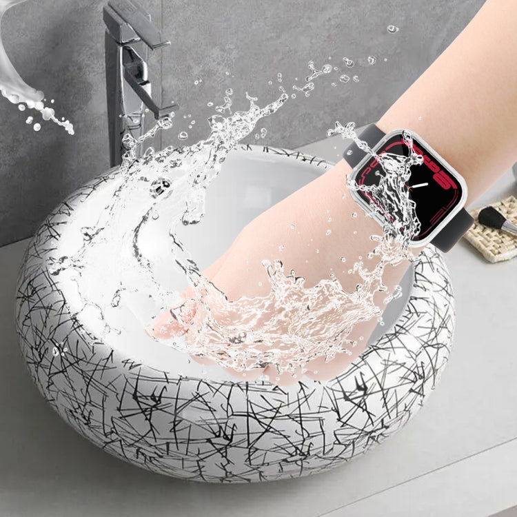 Waterproof PC+Tempered Film Watch Case For Apple Watch Series 9 / 8 / 7 45mm(Frosted Transparent) by bashfashion