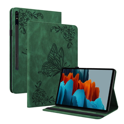 For Samsung Galaxy Tab S7 11 inch T870/SM-T875 Butterfly Flower Embossed Leather Tablet Case(Green) by bashfashion