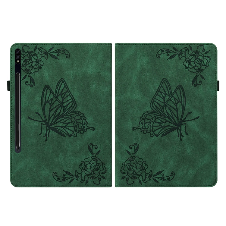 For Samsung Galaxy Tab S7 11 inch T870/SM-T875 Butterfly Flower Embossed Leather Tablet Case(Green) by bashfashion