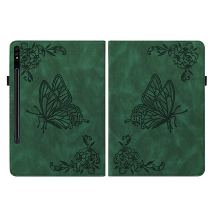 For Samsung Galaxy Tab S7 11 inch T870/SM-T875 Butterfly Flower Embossed Leather Tablet Case(Green) by bashfashion