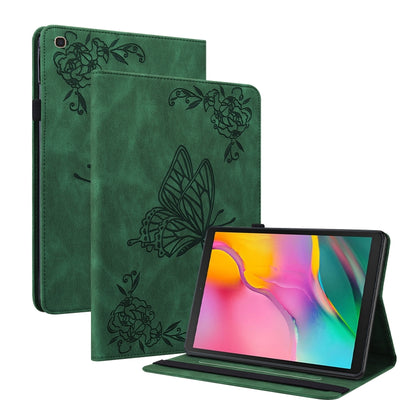 For Samsung Galaxy Tab A 10.1 2019 T510/T515 Butterfly Flower Embossed Leather Tablet Case(Green) by bashfashion