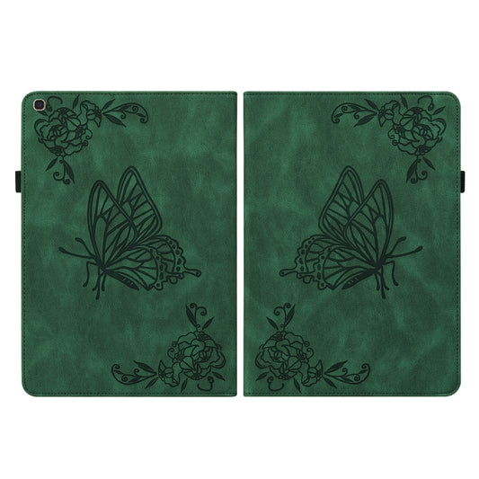 For Samsung Galaxy Tab A 10.1 2019 T510/T515 Butterfly Flower Embossed Leather Tablet Case(Green) by bashfashion