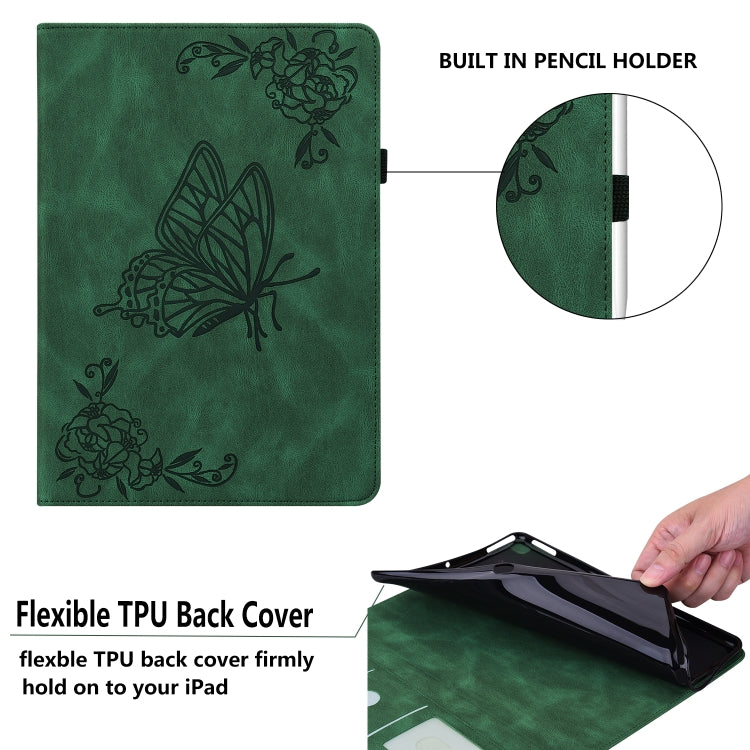 For Samsung Galaxy Tab A 10.1 2019 T510/T515 Butterfly Flower Embossed Leather Tablet Case(Green) by bashfashion