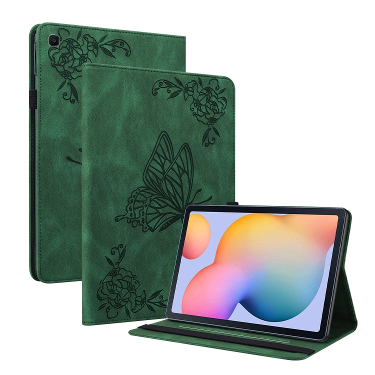 For Samsung Tab S6 Lite SM-P610/SM-P615 Butterfly Flower Embossed Leather Tablet Case(Green) by bashfashion