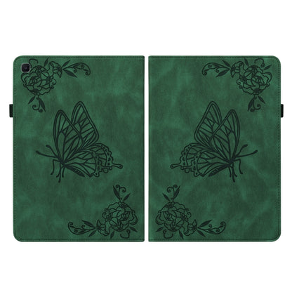 For Samsung Tab S6 Lite SM-P610/SM-P615 Butterfly Flower Embossed Leather Tablet Case(Green) by bashfashion