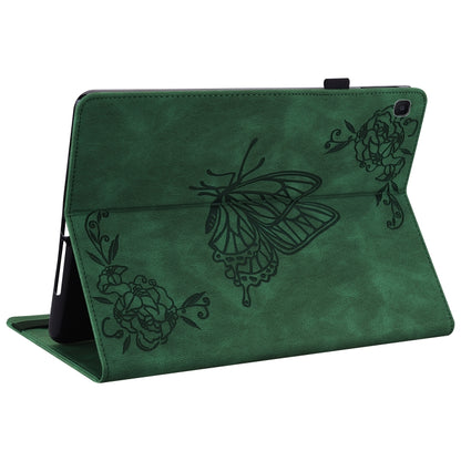 For Samsung Tab S6 Lite SM-P610/SM-P615 Butterfly Flower Embossed Leather Tablet Case(Green) by bashfashion