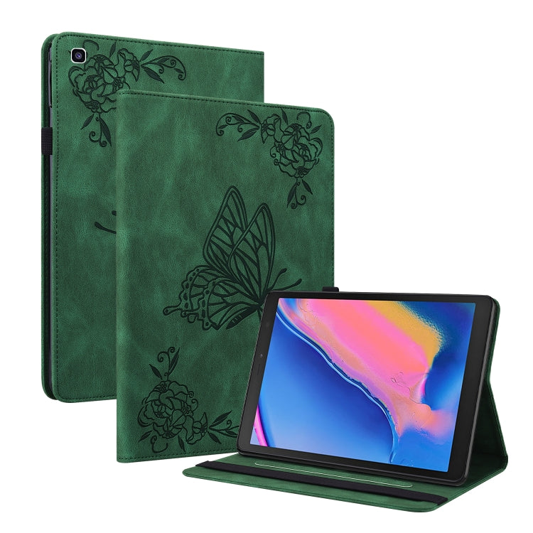For Samsung Tab A 8.0 2019 T290/T295/T297 Butterfly Flower Embossed Leather Tablet Case(Green) by bashfashion