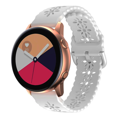 For Samsung Galaxy Watch4 Classic 42/46mm Plum Blossom Hollowed Silicone Watch Band(White) by bashfashion