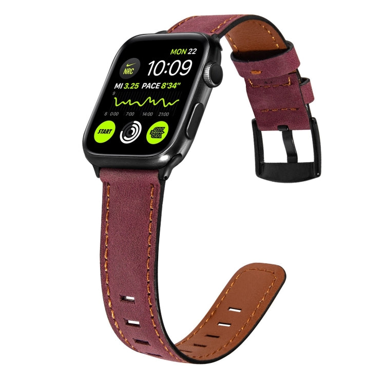 Retro Leather Watch Band For Apple Watch Series 9&8&7 41mm / SE 3&SE 2&6&SE&5&4 40mm / 3&2&1 38mm(Wine Red) by bashfashion