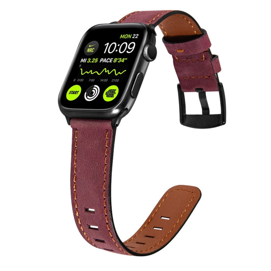 Retro Leather Watch Band For Apple Watch Series 9&8&7 41mm / SE 3&SE 2&6&SE&5&4 40mm / 3&2&1 38mm(Wine Red) by bashfashion