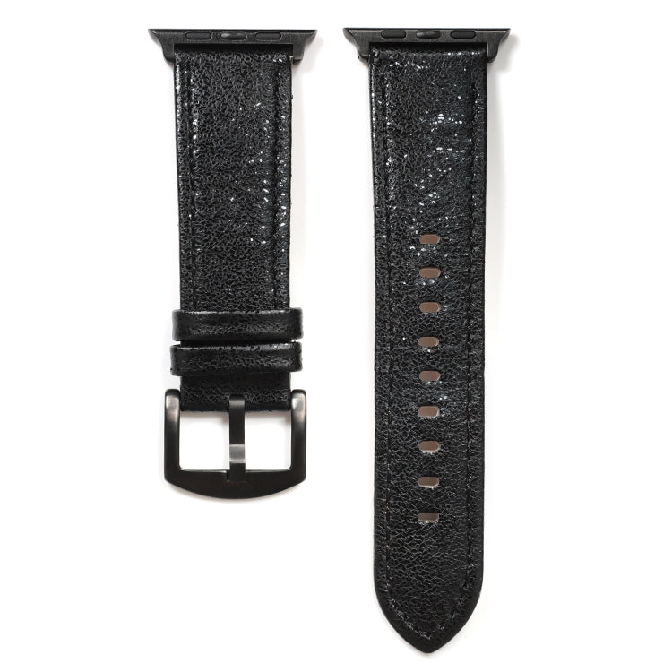Glitter Genuine Leather Watch Band For Apple Watch Series 9&8&7 41mm / SE 3&SE 2&6&SE&5&4 40mm / 3&2&1 38mm(Black) by bashfashion