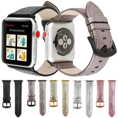 Glitter Genuine Leather Watch Band For Apple Watch Series 9&8&7 41mm / SE 3&SE 2&6&SE&5&4 40mm / 3&2&1 38mm(Black) by bashfashion