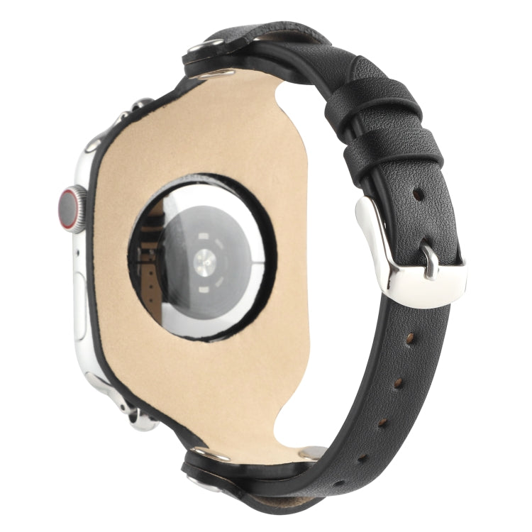 Bracelet Genuine Leather Watch Band For Apple Watch Series 9&8&7 41mm / SE 3&SE 2&6&SE&5&4 40mm / 3&2&1 38mm(Black) by bashfashion