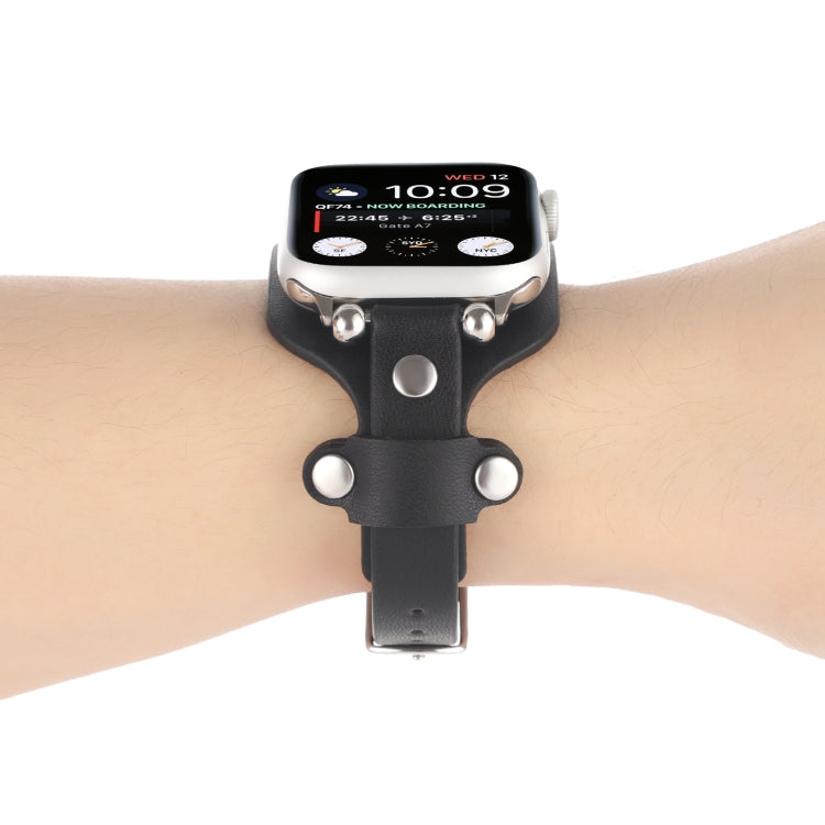 Bracelet Genuine Leather Watch Band For Apple Watch Series 9&8&7 41mm / SE 3&SE 2&6&SE&5&4 40mm / 3&2&1 38mm(Black) by bashfashion