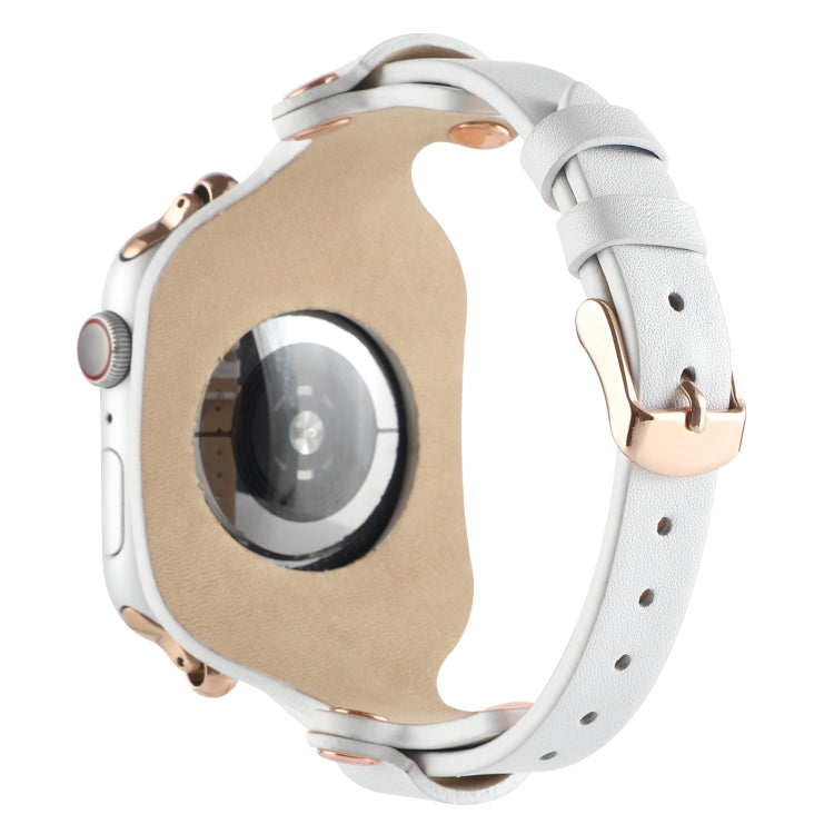 Bracelet Genuine Leather Watch Band For Apple Watch Series 9&8&7 41mm / SE 3&SE 2&6&SE&5&4 40mm / 3&2&1 38mm(White) by bashfashion