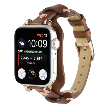 Bracelet Genuine Leather Watch Band For Apple Watch Series 9&8&7 41mm / SE 3&SE 2&6&SE&5&4 40mm / 3&2&1 38mm(Dark Brown) by bashfashion