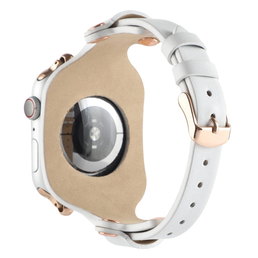 Bracelet Genuine Leather Watch Band For Apple Watch Ultra 49mm&Watch Ultra 2 49mm / Series 9&8&7 45mm / SE 3&SE 2&6&SE&5&4 44mm / 3&2&1 42mm(White) by bashfashion