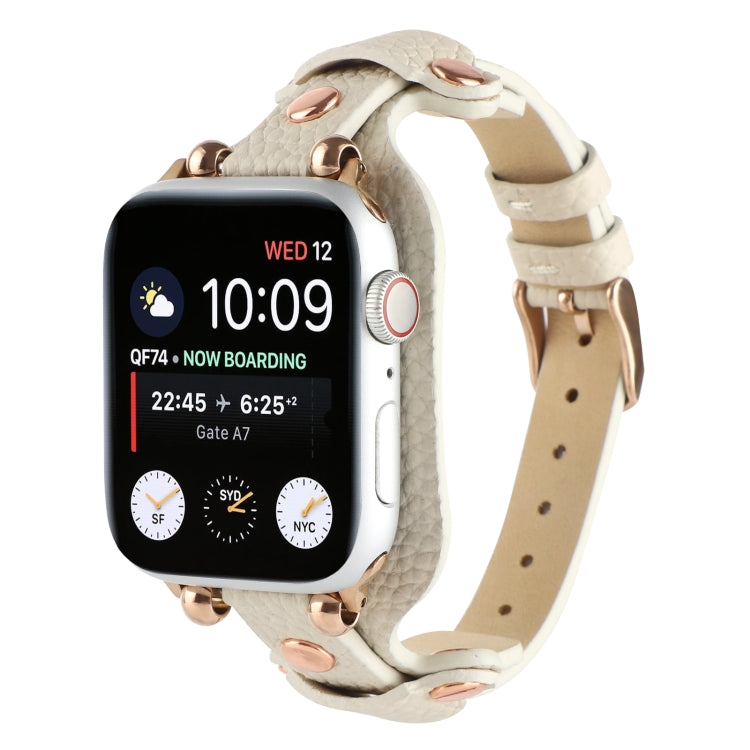 Bracelet Genuine Leather Watch Band For Apple Watch Ultra 49mm&Watch Ultra 2 49mm / Series 9&8&7 45mm / SE 3&SE 2&6&SE&5&4 44mm / 3&2&1 42mm(Beige) by bashfashion