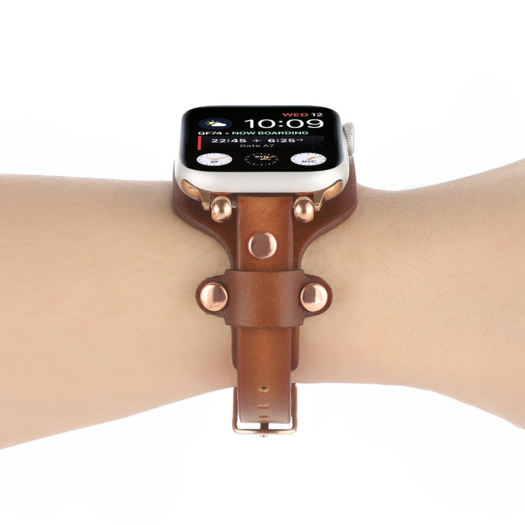 Bracelet Genuine Leather Watch Band For Apple Watch Ultra 49mm&Watch Ultra 2 49mm / Series 9&8&7 45mm / SE 3&SE 2&6&SE&5&4 44mm / 3&2&1 42mm(Dark Brown) by bashfashion