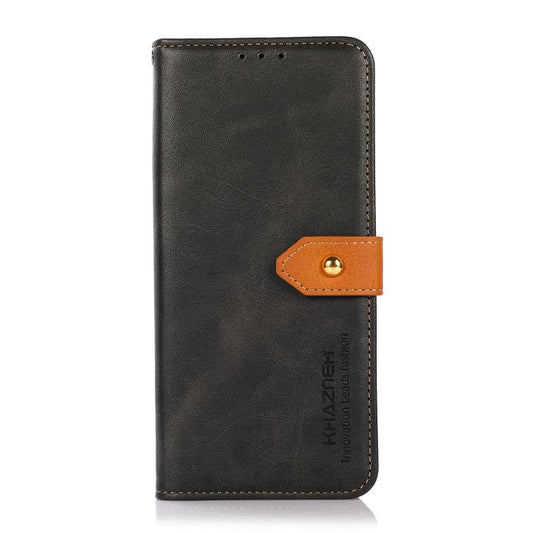 For iPhone 15 KHAZNEH Dual-color Cowhide Texture Flip Leather Phone Case(Black) by bashfashion