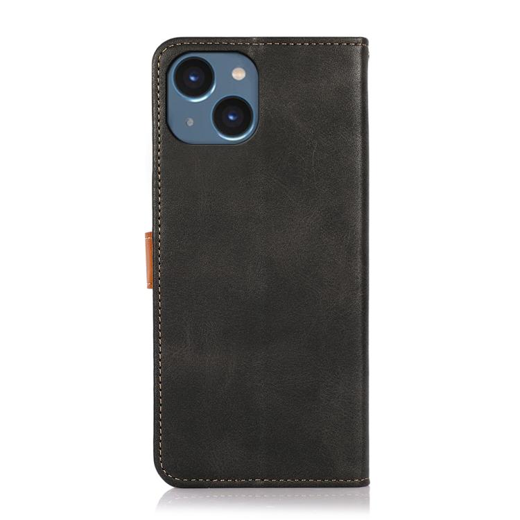 For iPhone 15 KHAZNEH Dual-color Cowhide Texture Flip Leather Phone Case(Black) by bashfashion