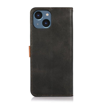 For iPhone 15 KHAZNEH Dual-color Cowhide Texture Flip Leather Phone Case(Black) by bashfashion