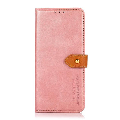 For iPhone 15 KHAZNEH Dual-color Cowhide Texture Flip Leather Phone Case(Rose Gold) by bashfashion