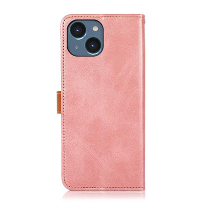 For iPhone 15 KHAZNEH Dual-color Cowhide Texture Flip Leather Phone Case(Rose Gold) by bashfashion