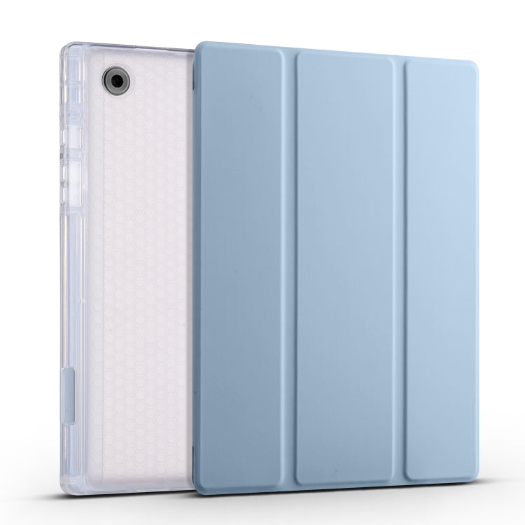 For Samsung Galaxy Tab A8 X200 Smart 3-folding Transparent Honeycomb TPU + Leather Tablet Case(White Ice Blue) by bashfashion